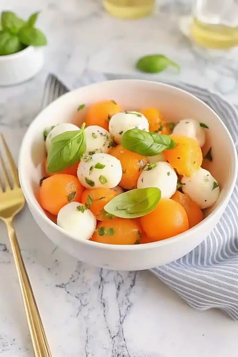 Salade de melon mozzarella et basilic