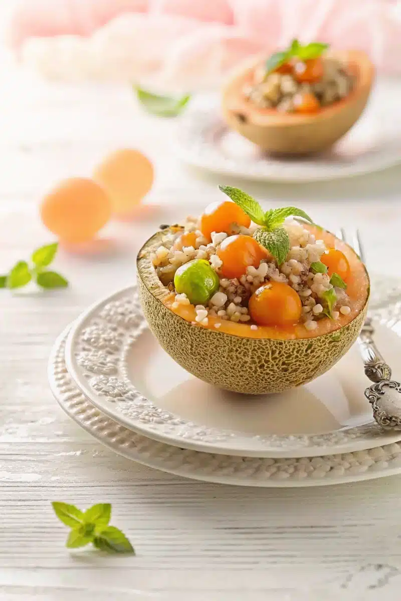 Salade de riz express au melon et câpres