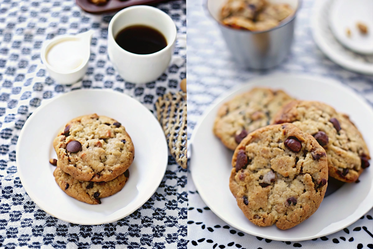 Cookies aux trois chocolats servis chauds avec un verre de lait